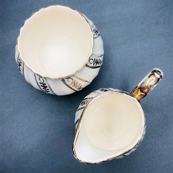 Sadler England Golden Swirl Garland Creamer Open Sugar Bowl Set Christmas Table - Picture 3 of 11